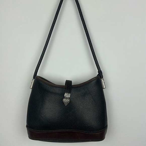 Brighton Handbags - Brighton Black and Brown Pebbled Leather Shoulder Bag